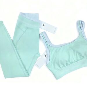 ALO Yoga Mint Green Crop Top and Leggings Set